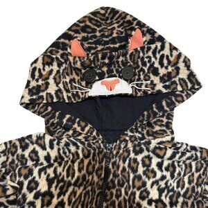 Nick Nora Leopard Print Adult Jumpsuit Pajamas Size L Hood Mittens Loungewear
